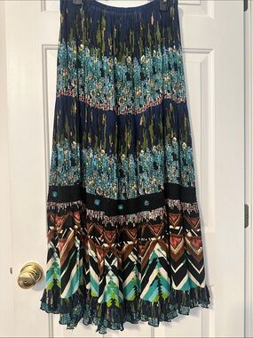 Tiered Multicolor Maxi Skirt - Blue & Brown